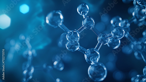3d molecules on a blue background close-up