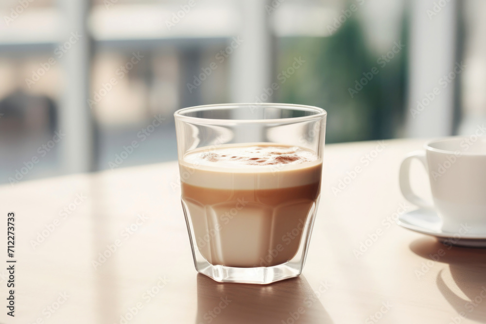 Beige latte in a glass, a flavorful morning drink Beige latte in a glass, a flavorful morning drink