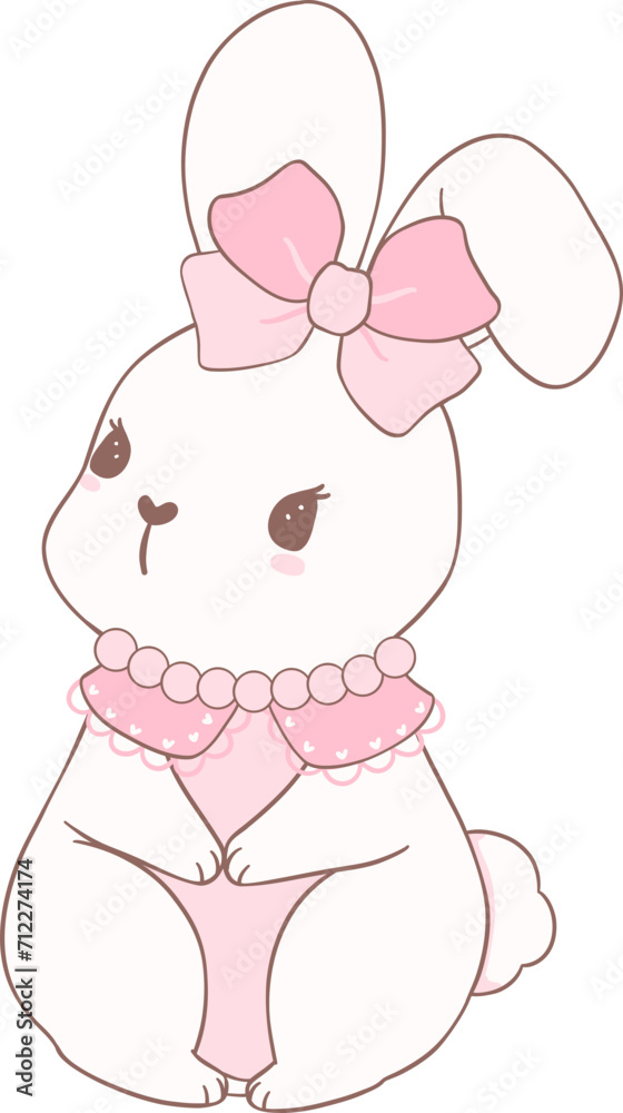 Coquette Bunny with pink ribbon bow