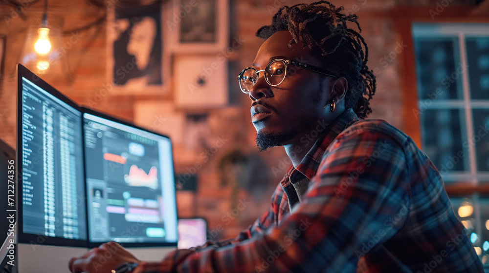Programmer Engaged in Software Development on Dual Monitors. Programmer Engaged in Software Development on Dual Monitors.