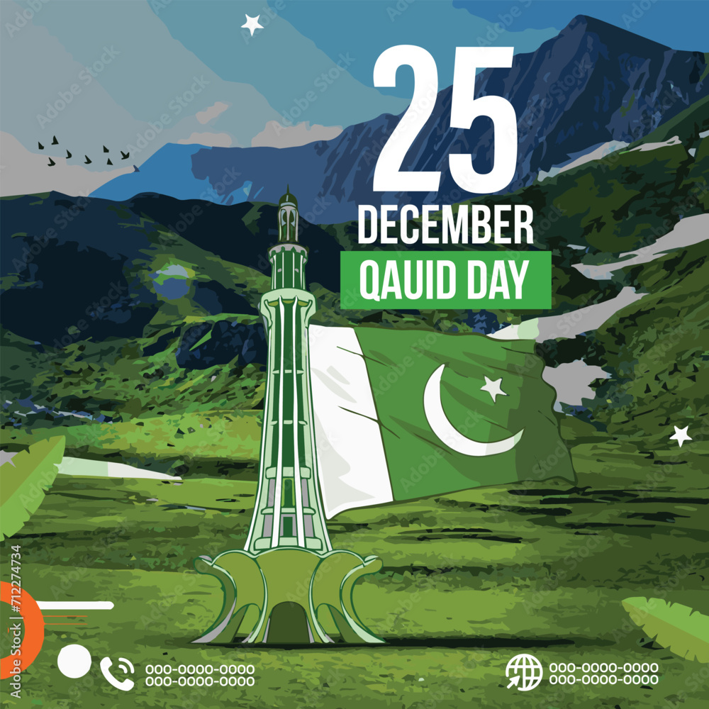 25 december pakistan day flyer with social media banner or instagram
