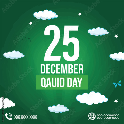 25 december pakistan day flyer with social media banner or instagram post template | Quaid e azam pakistan day celebration instagram and facebook template | December pakistan day muhammad ali jinnah photo
