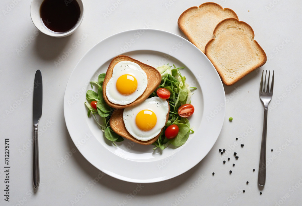 fried eggs, fresh salad, and toast on a plate fried eggs, fresh salad, and toast on a plate