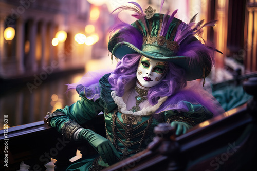 Venetian Carnival in Green and Purple