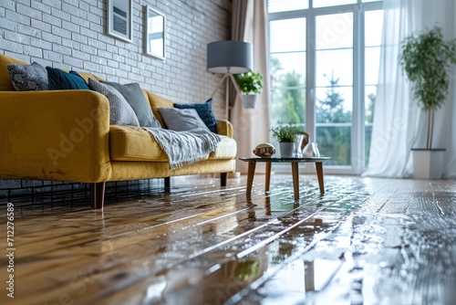 Water on the floor in the living room