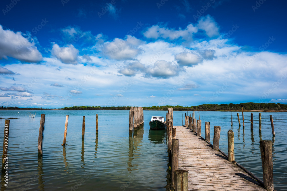 Naklejka premium Nature and ancient Casoni in the Caorle lagoon.