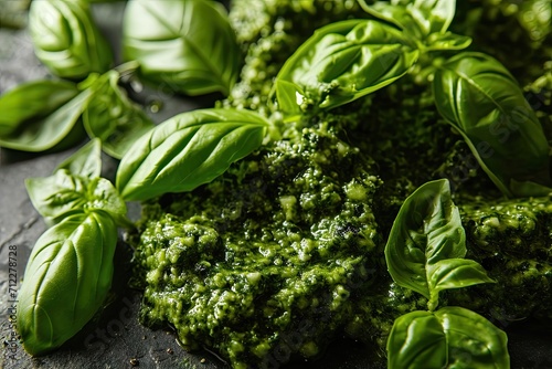 Close up view of newly prepared pesto