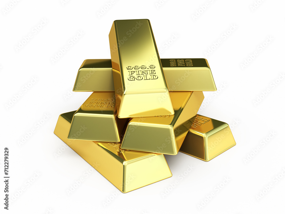 Gold Bars render (isolated on white and clipping path)
