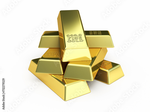 Gold Bars render  isolated on white and clipping path  
