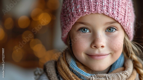 Portrait of funny little girl with hat and scarf