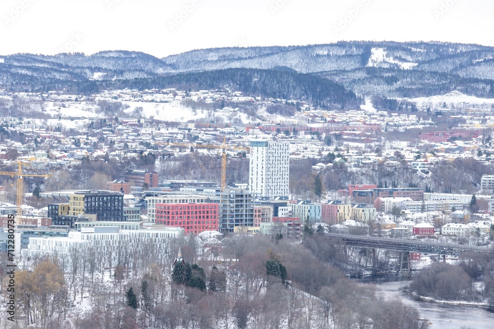 View of the winter city of Trondheim, Trøndelag, Norway