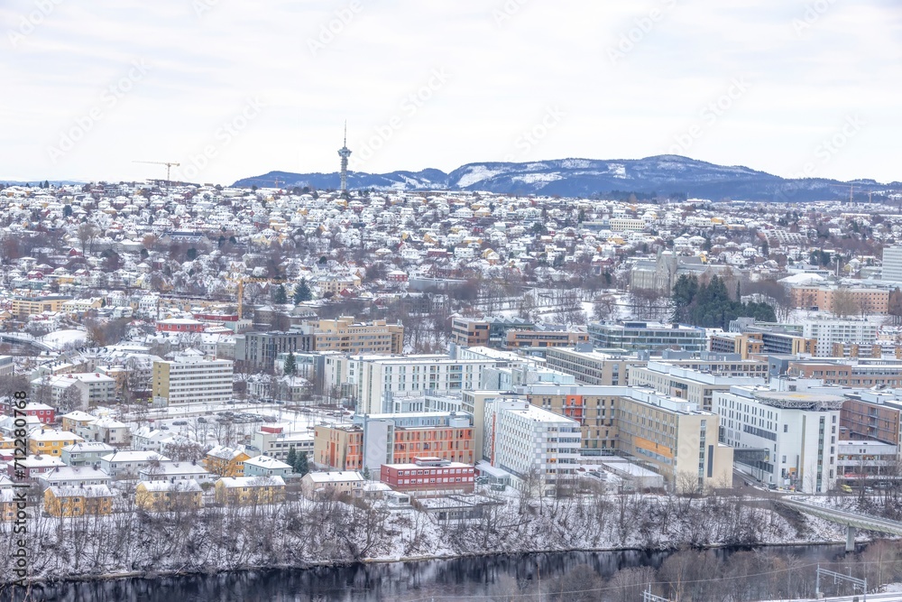View of the winter city of Trondheim, Trøndelag, Norway