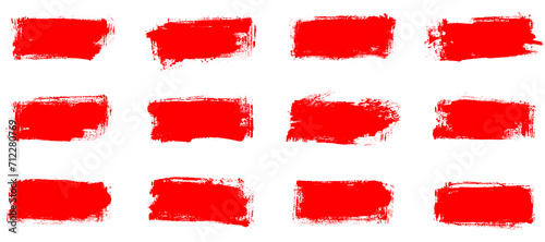 12 leere grunge Farbstreifen gemalt mit einem Pinsel in rot
