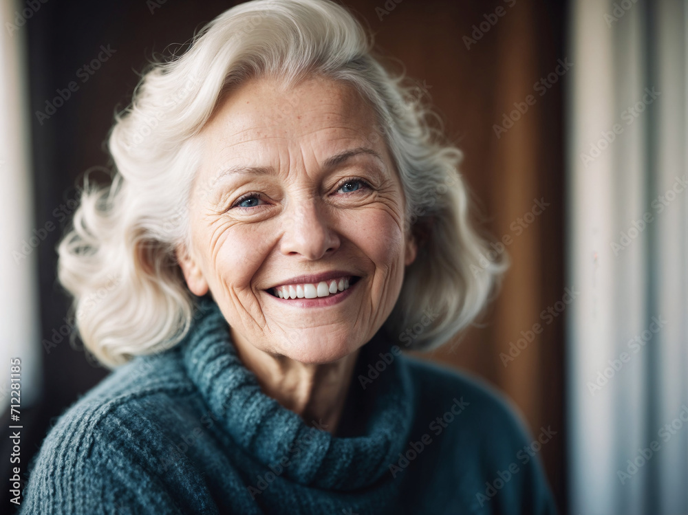 AI generated illustration of a portrait of a smiling, elegant, elderly woman AI generated illustration of a portrait of a smiling, elegant, elderly woman