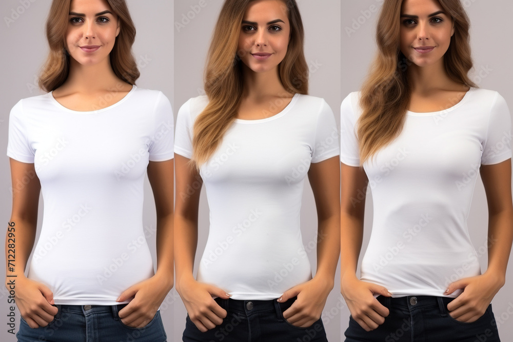 Woman in White Tshirt Mockup created with Generative AI Woman in White Tshirt Mockup created with Generative AI