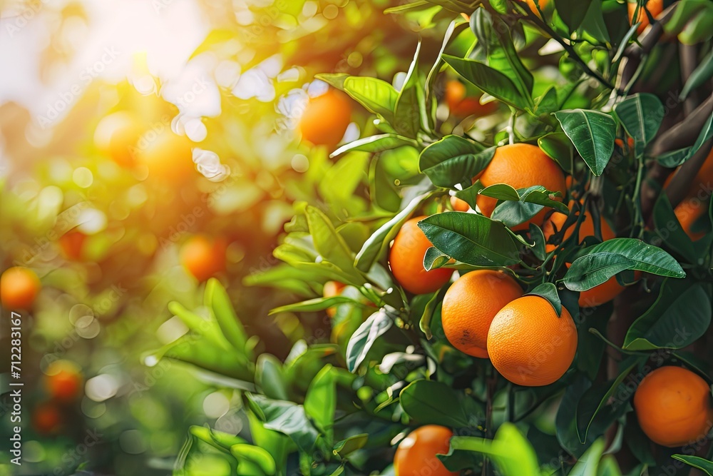 Orange garden with ripe fruits