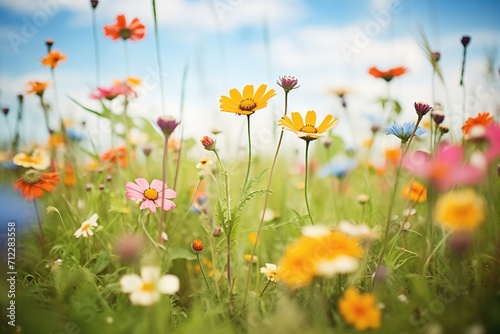 colorful spring flowers in a blooming meadow