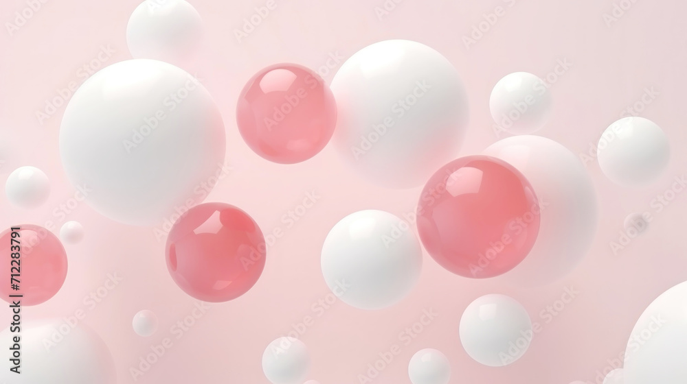 3D pink spheres of different sizes and transparency. Pastel colour palette. Abstract background. Generative AI 3D pink spheres of different sizes and transparency. Pastel colour palette. Abstract background. Generative AI