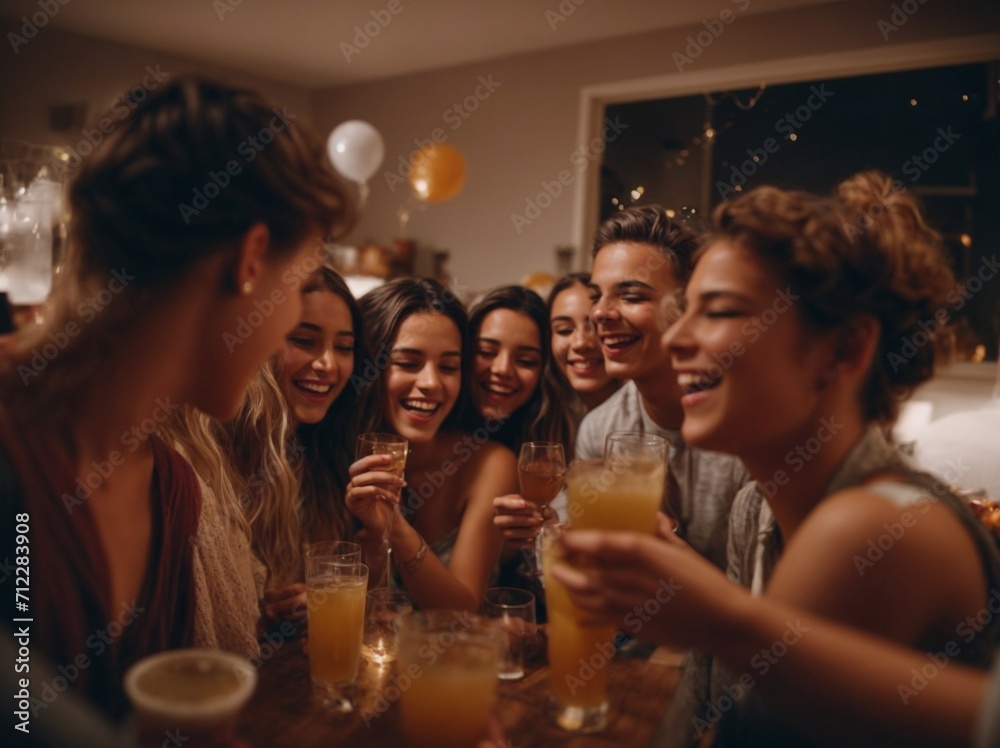 Group of People Sitting Around a Table With Drinks. Generative AI. Group of People Sitting Around a Table With Drinks. Generative AI.