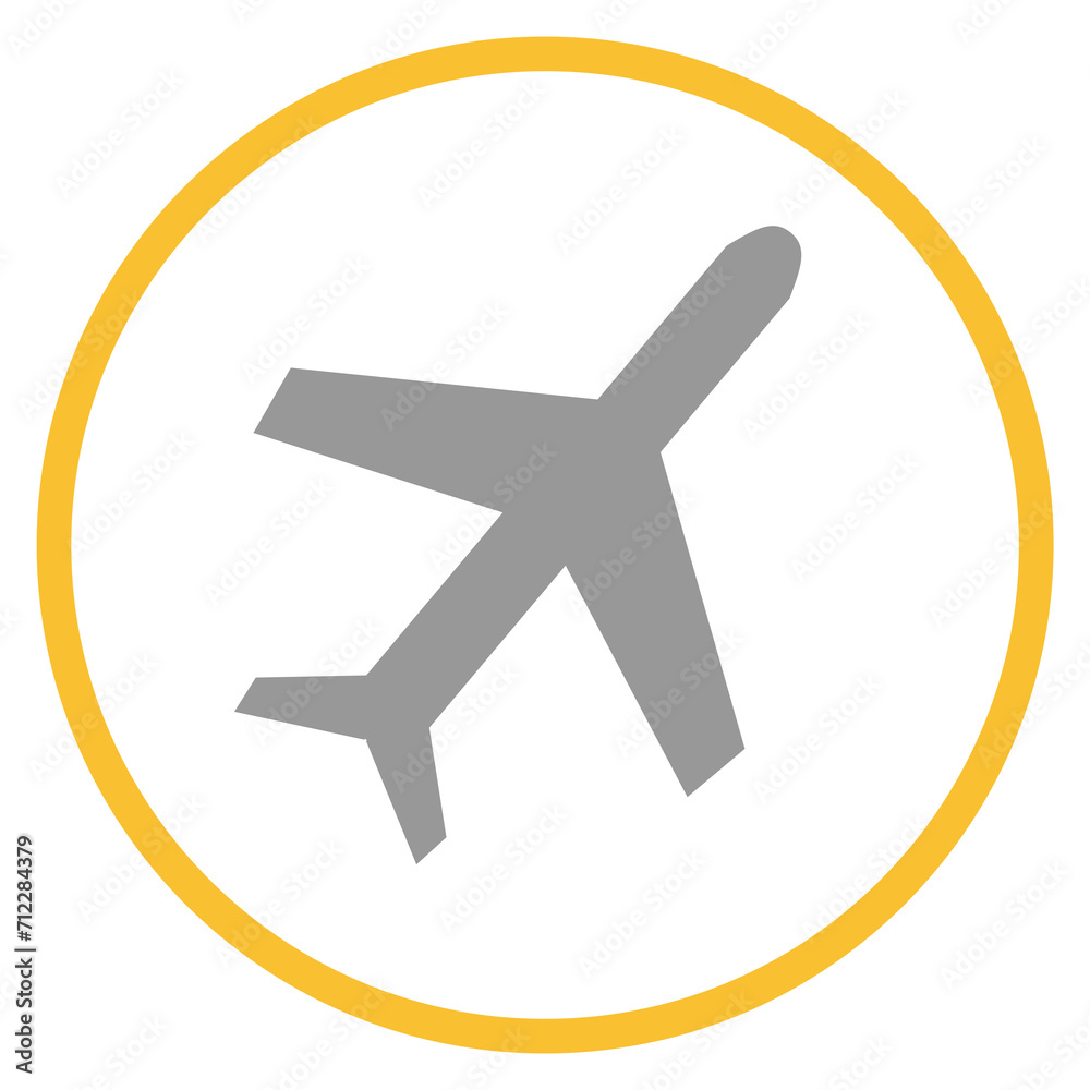Button grau orange mit Flughafen Icon: Flugzeug