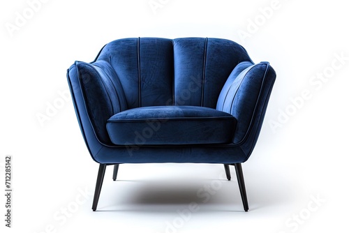 Modern navy blue armchair on white background with a designer touch