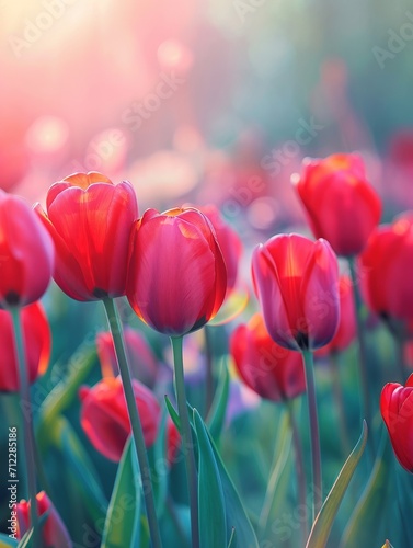 Beautiful panoramic spring nature background with tulip flowers