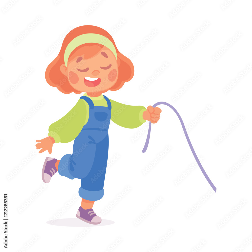 Happy Girl Playing with Rope Game Having Fun Vector Illustration Happy Girl Playing with Rope Game Having Fun Vector Illustration