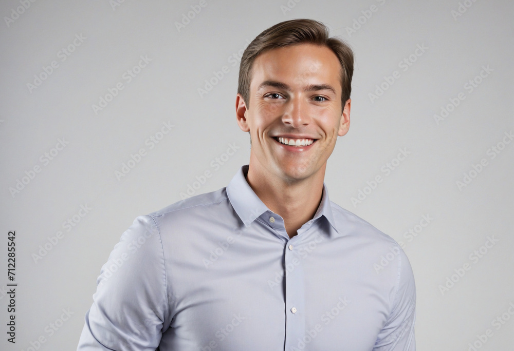 Confident and approachable male professional posing for the camera against a white backdrop Confident and approachable male professional posing for the camera against a white backdrop