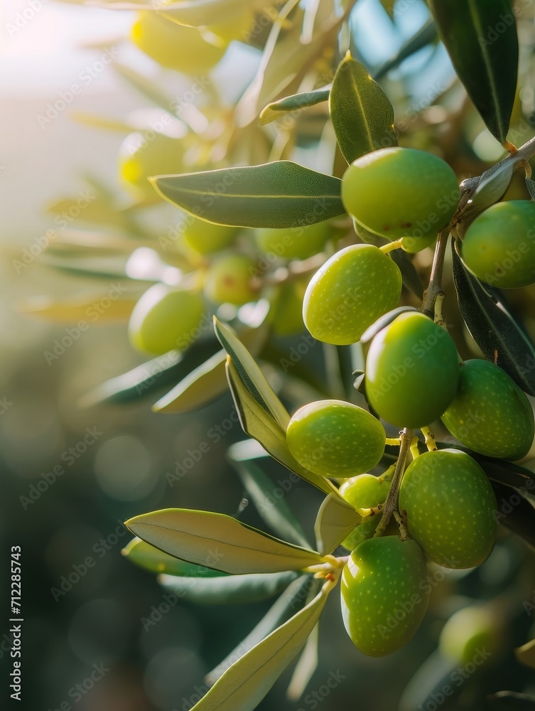 Closeup of green olives in sunny day.
