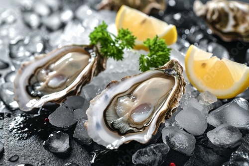 Fresh oysters on a bed of ice.