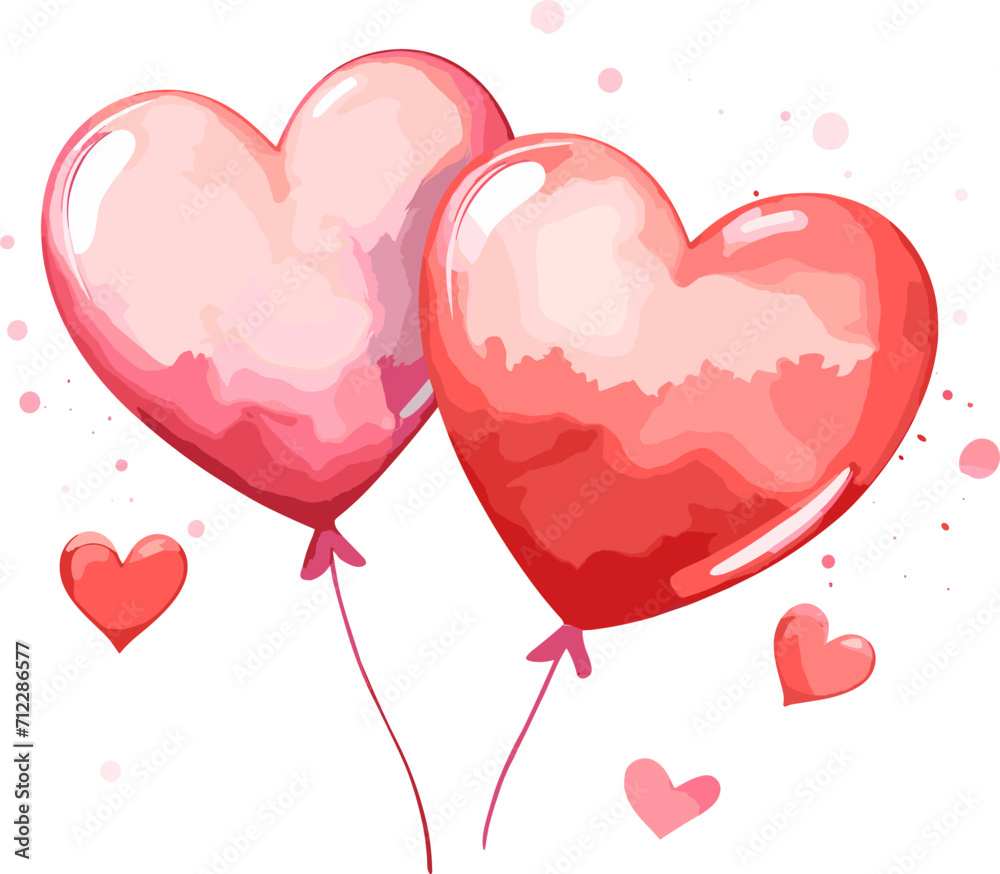 Watercolor illustration for Valentine's Day. Red balloons. Design idea for postcard, poster, scrapbooking, invitations.