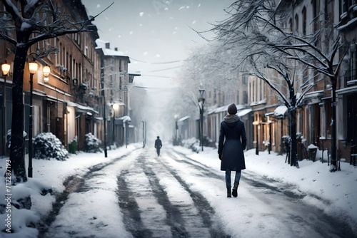 On a street in winter with snow 