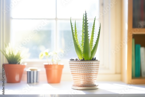 potted aloe plant on a sunny windowsill