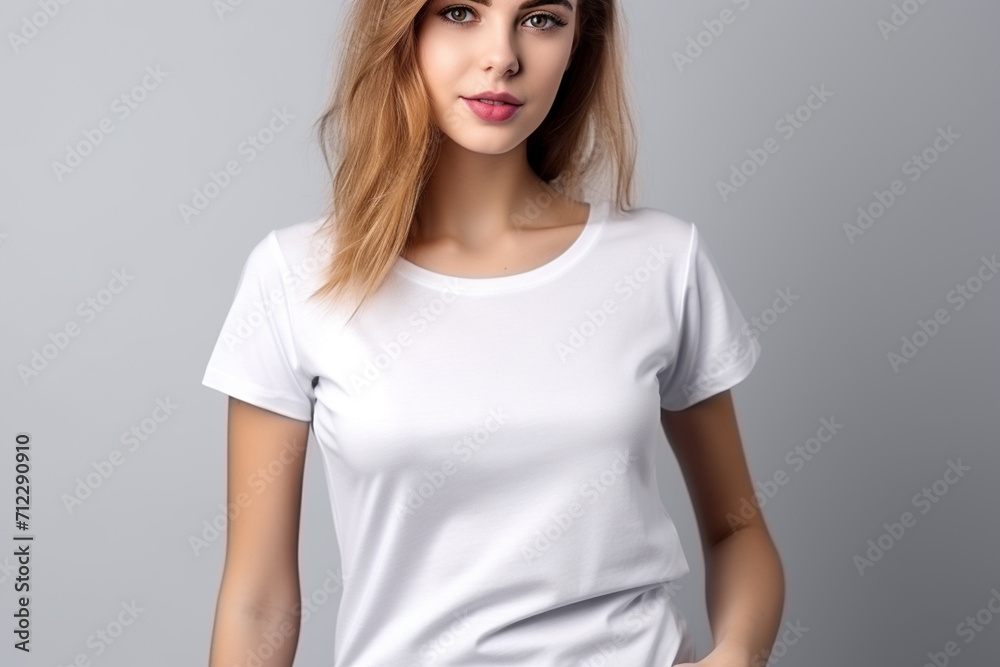 Woman in White Tshirt Mockup created with Generative AI Woman in White Tshirt Mockup created with Generative AI