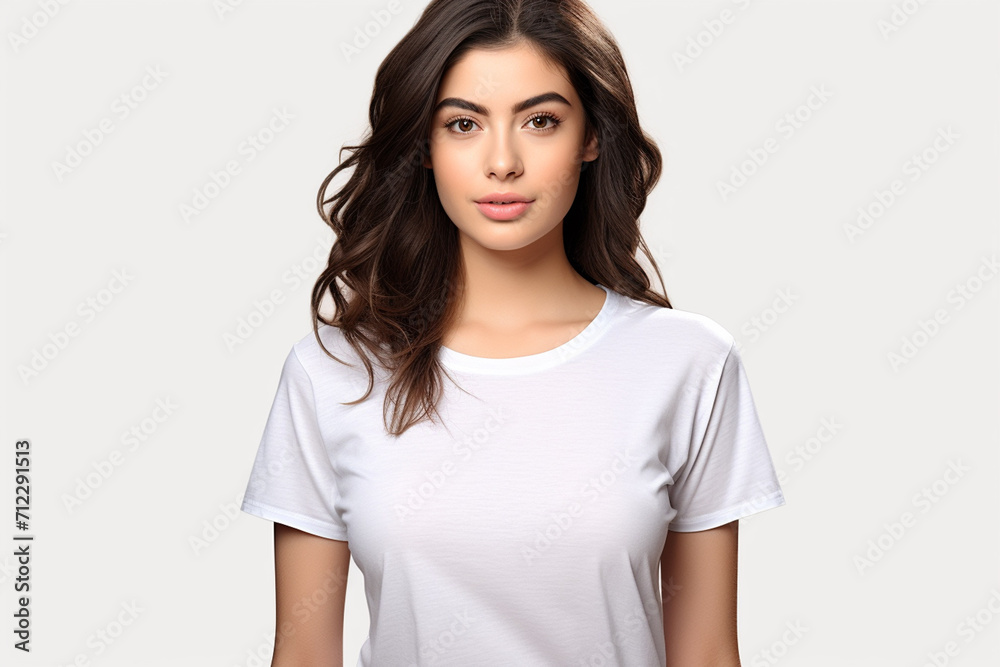 Woman in White Tshirt Mockup created with Generative AI Woman in White Tshirt Mockup created with Generative AI