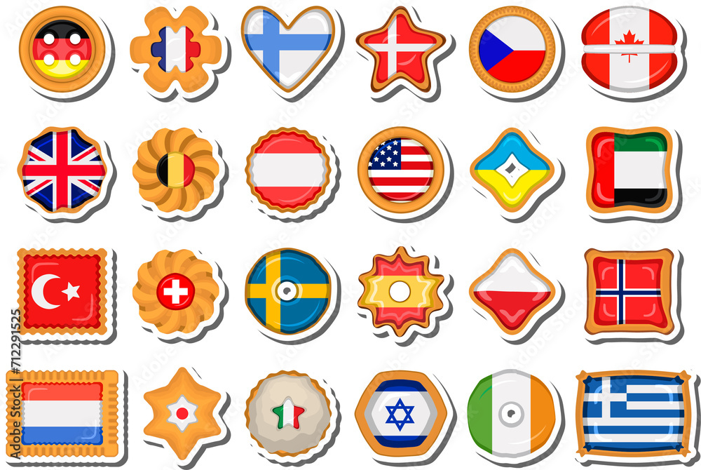 Set homemade cookie with flag country world in tasty biscuit Set homemade cookie with flag country world in tasty biscuit