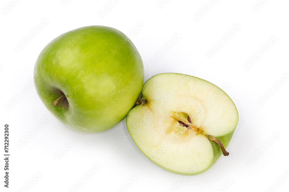 Half of green apple and the same whole apple Half of green apple and the same whole apple