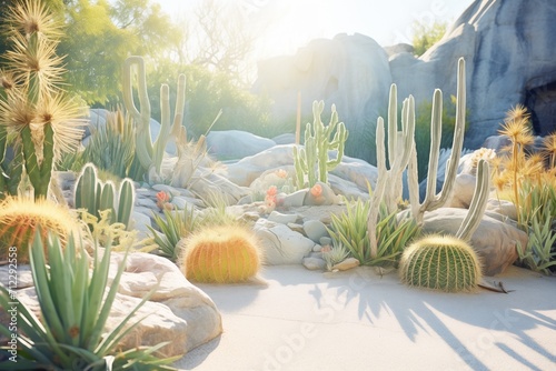 rock garden featuring cacti and aloes under sunlight photo