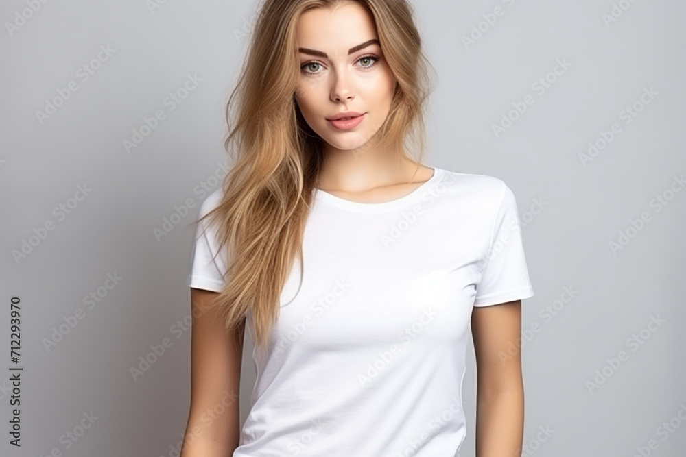 Woman in White Tshirt Mockup created with Generative AI