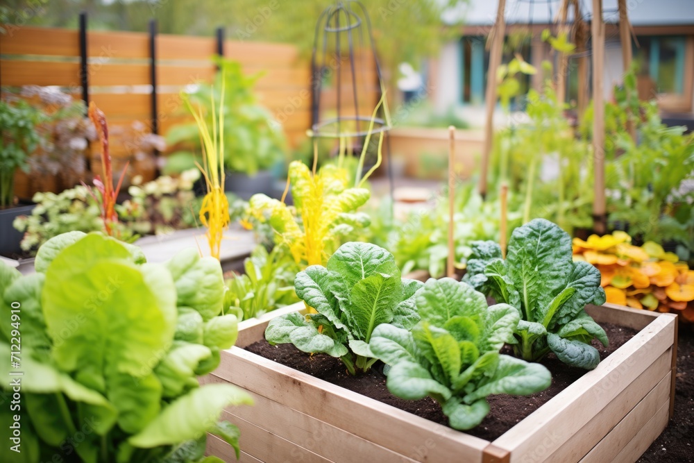 raised beds with various leafy vegetables raised beds with various leafy vegetables