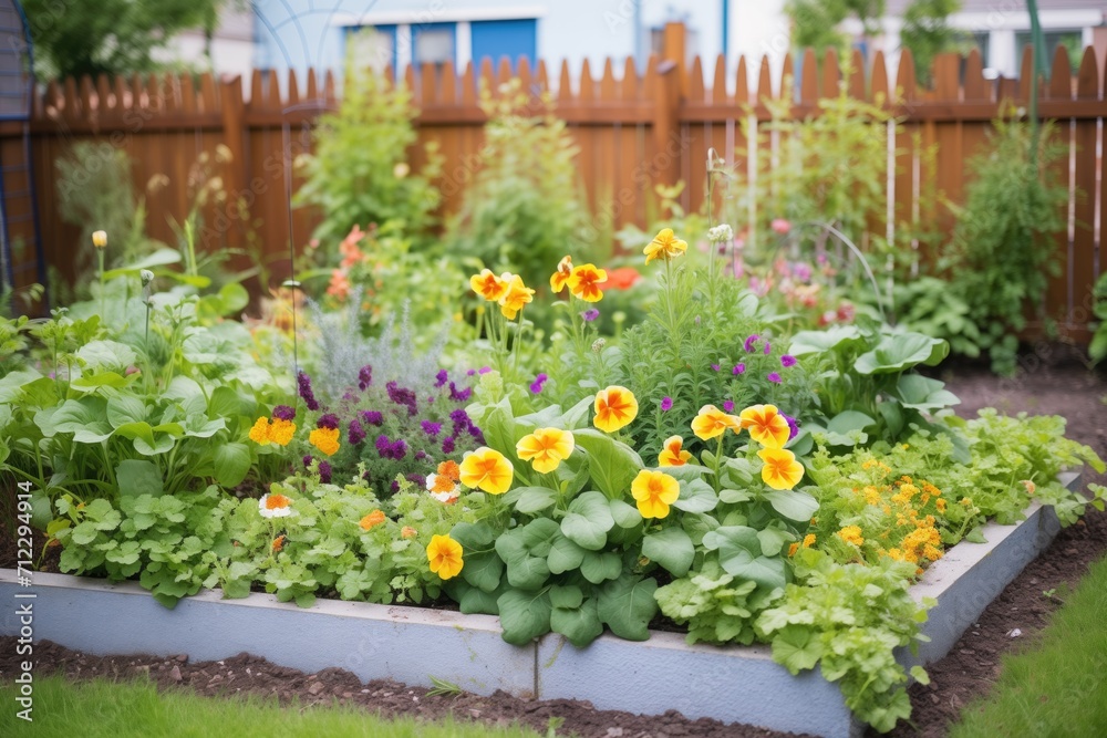 edible flower bed with marigolds and pansies