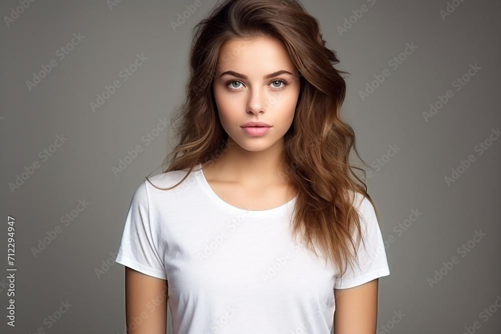 Woman in White Tshirt Mockup created with Generative AI Woman in White Tshirt Mockup created with Generative AI