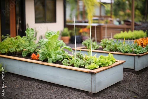 raised beds with lettuce, carrots, and kale © primopiano