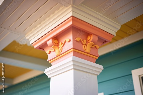 detail of painted wood georgian dentil under a gabled roof photo