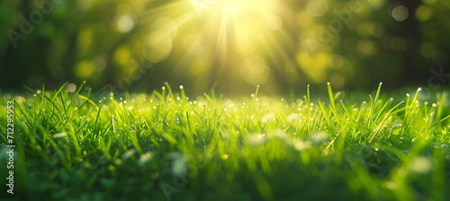 Green grass and sunlight banner background photo