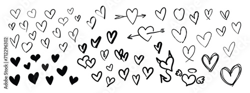 Fototapeta Naklejka Na Ścianę i Meble -  Heart hand drawn heart shape doodle sketch line art decorative sticker love cute wedding valentine vector illustration art graphic design set destiny pencil brush marker