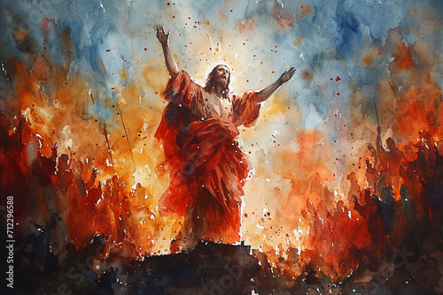 the ascension of jesus christ, watercolor painting, photo