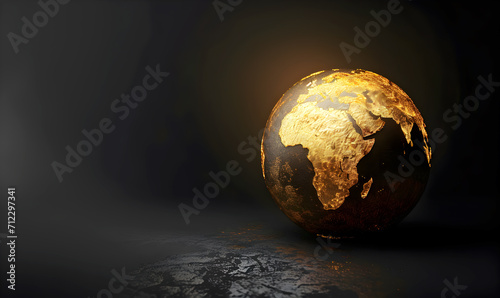Globe in the form of a golden ball on the dark background. Decorative element. photo