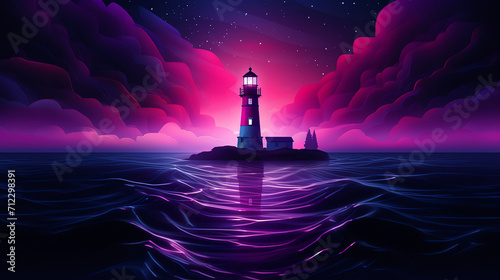 A Pink and Violet Lighthouse at Twilight Art Banner