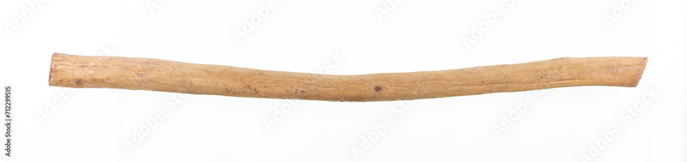 rough long hardwood wooden stick isolated on white background